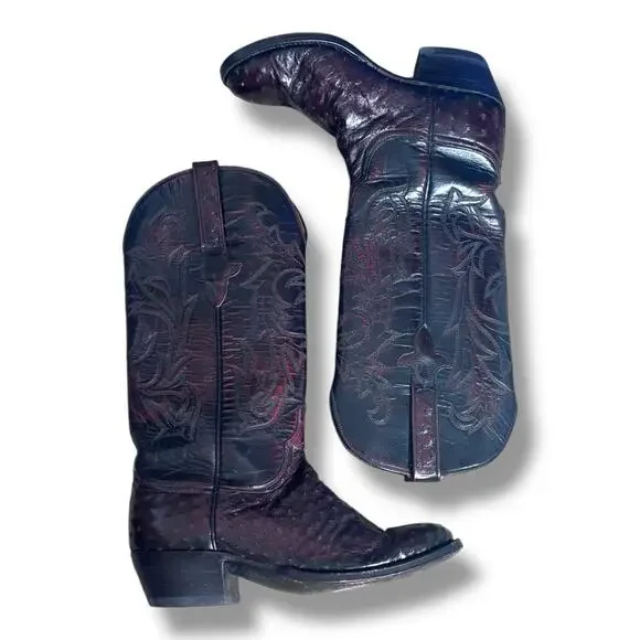 Lucchese Women’s Ostrich Cowboy Boots Size 7 Burgundy Western Leather Exotic - Picture 12 of 12